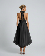 Gracie | Halter Neck Midi Dress with Pleated Tulle Skirt