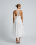 Gracie | Halter Neck Midi Dress with Pleated Tulle Skirt