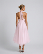 Gracie | Halter Neck Midi Dress with Pleated Tulle Skirt