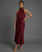 Celine | Draped Halterneck Satin Midi