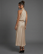 Celine | Draped Halterneck Satin Midi