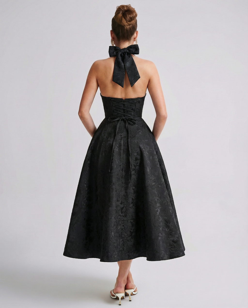 Sheryl | Midi Dress with Halter Neck and Jacquard Finish