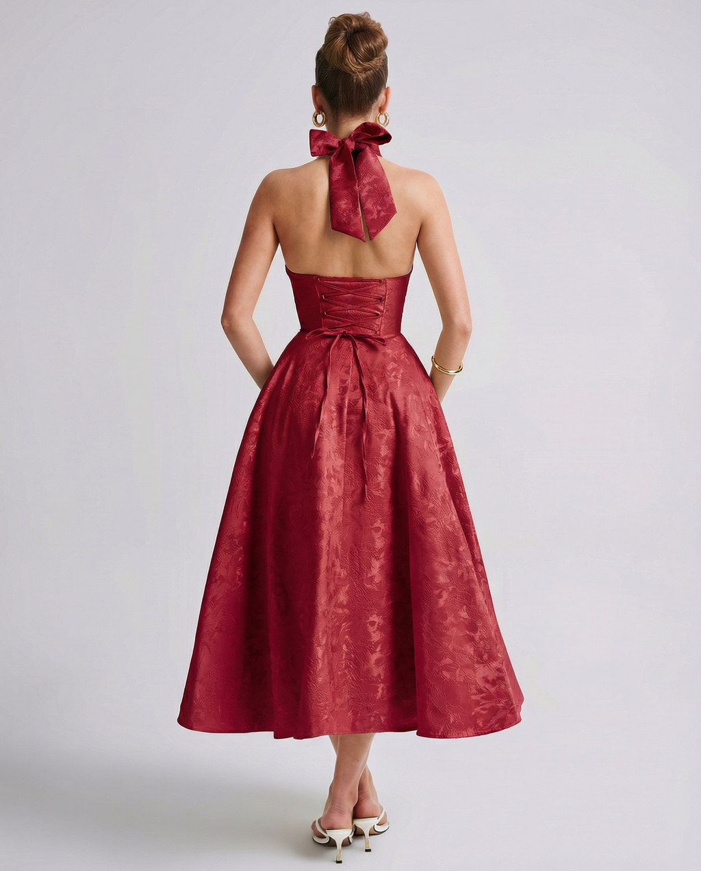 Sheryl | Midi Dress with Halter Neck and Jacquard Finish
