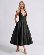Sheryl | Midi Dress with Halter Neck and Jacquard Finish