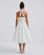 Lena | Midi Halter Neck Lace-Up Back Dress