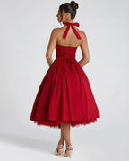 Lena | Midi Halter Neck Lace-Up Back Dress