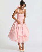 Lena | Midi Halter Neck Lace-Up Back Dress