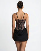 Evelyn | Lace Corset Mini Dress with Draped Skirt