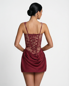 Evelyn | Lace Corset Mini Dress with Draped Skirt
