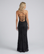 Angela | Maxi Dress with Floral Appliqué and Lace-Up Back