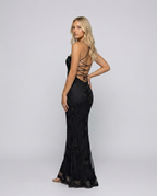 Angela | Maxi Dress with Floral Appliqué and Lace-Up Back