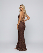 Angela | Maxi Dress with Floral Appliqué and Lace-Up Back