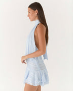 Deborah | Halter Neck Pleated Playsuit with Ruffle Overlay