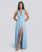 Cassie | Halter Neck High Slit Maxi Dress