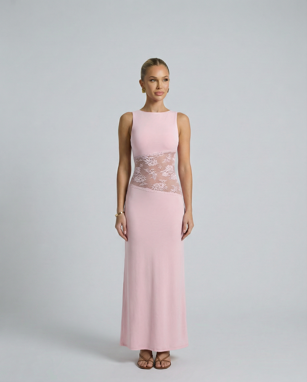 Traci | Lace Maxi Dress with Sheer Waist Panel