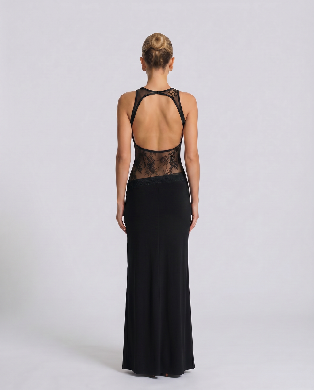 Traci | Lace Maxi Dress with Sheer Waist Panel