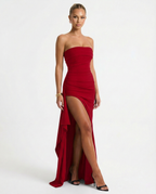 Stacey | Strapless Maxi Dress with Ruched Detail and Split