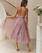 Lourdes | Tulle Midi Dress with Corset Bodice