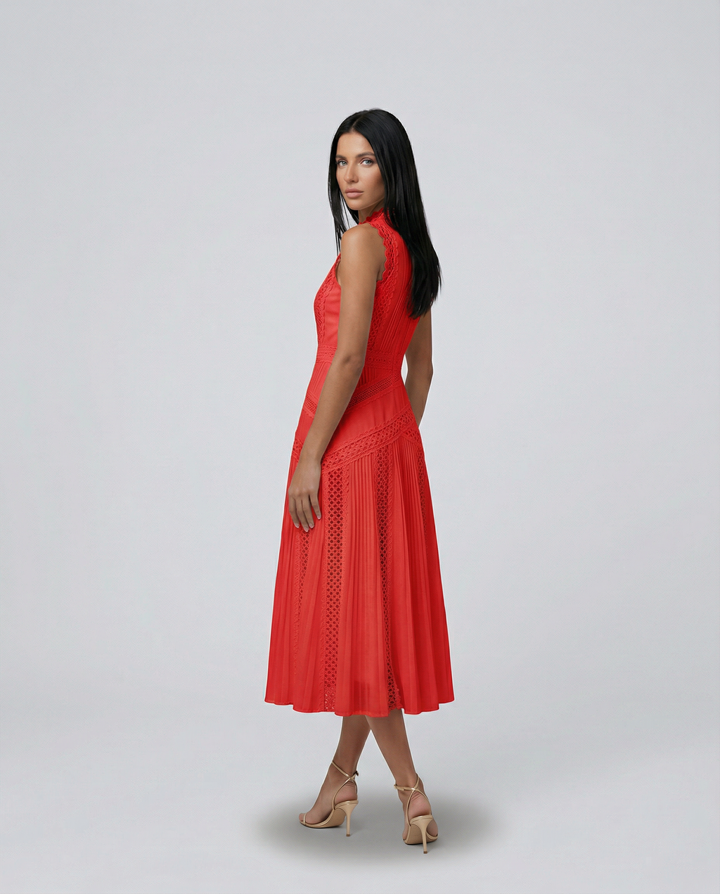 Alma | Sleeveless Midi Dress with Lace Panels