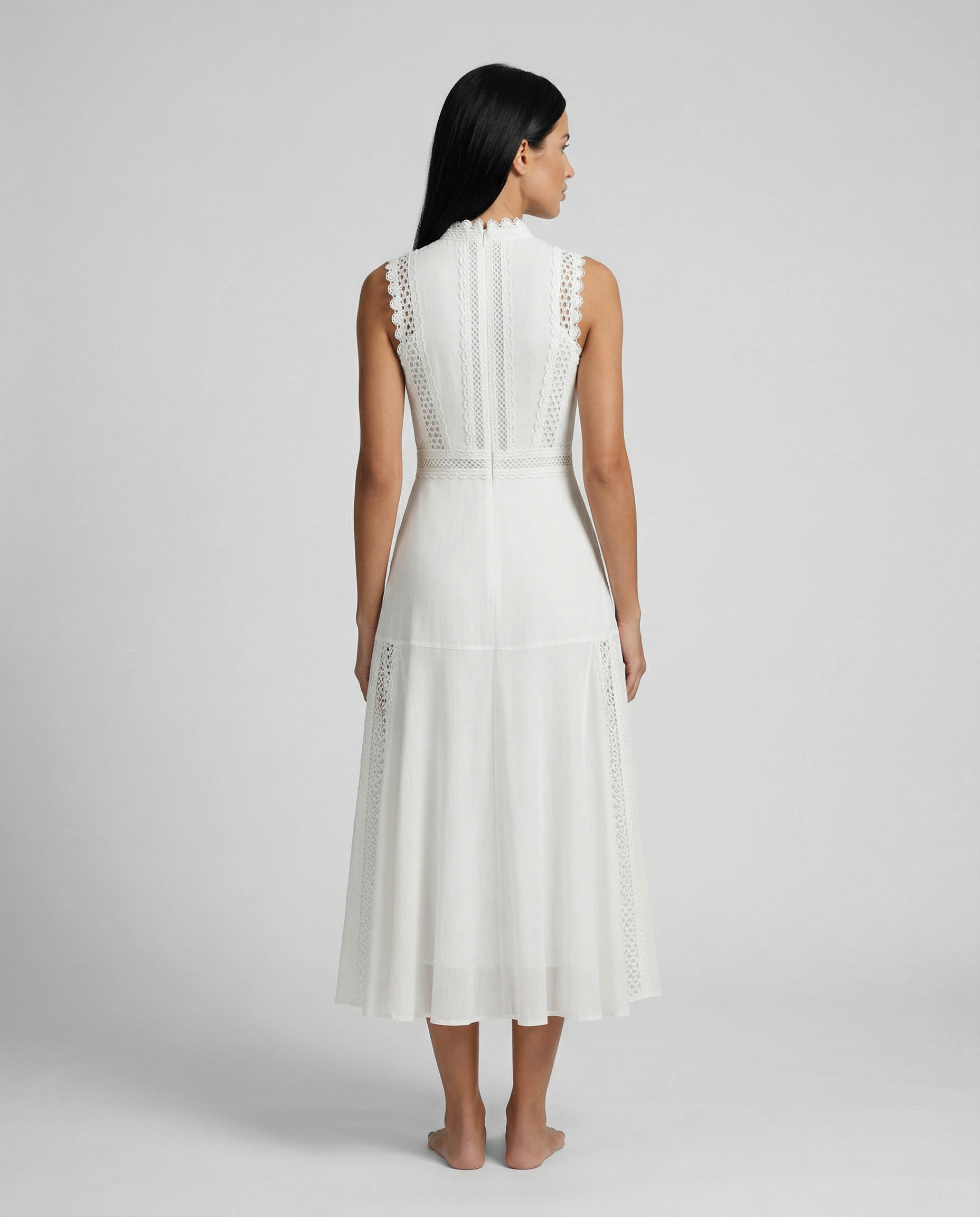 Alma | Sleeveless Midi Dress with Lace Panels