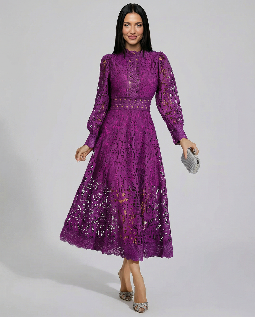 Ada | Midi Dress with Long Sleeves and Lace Detail