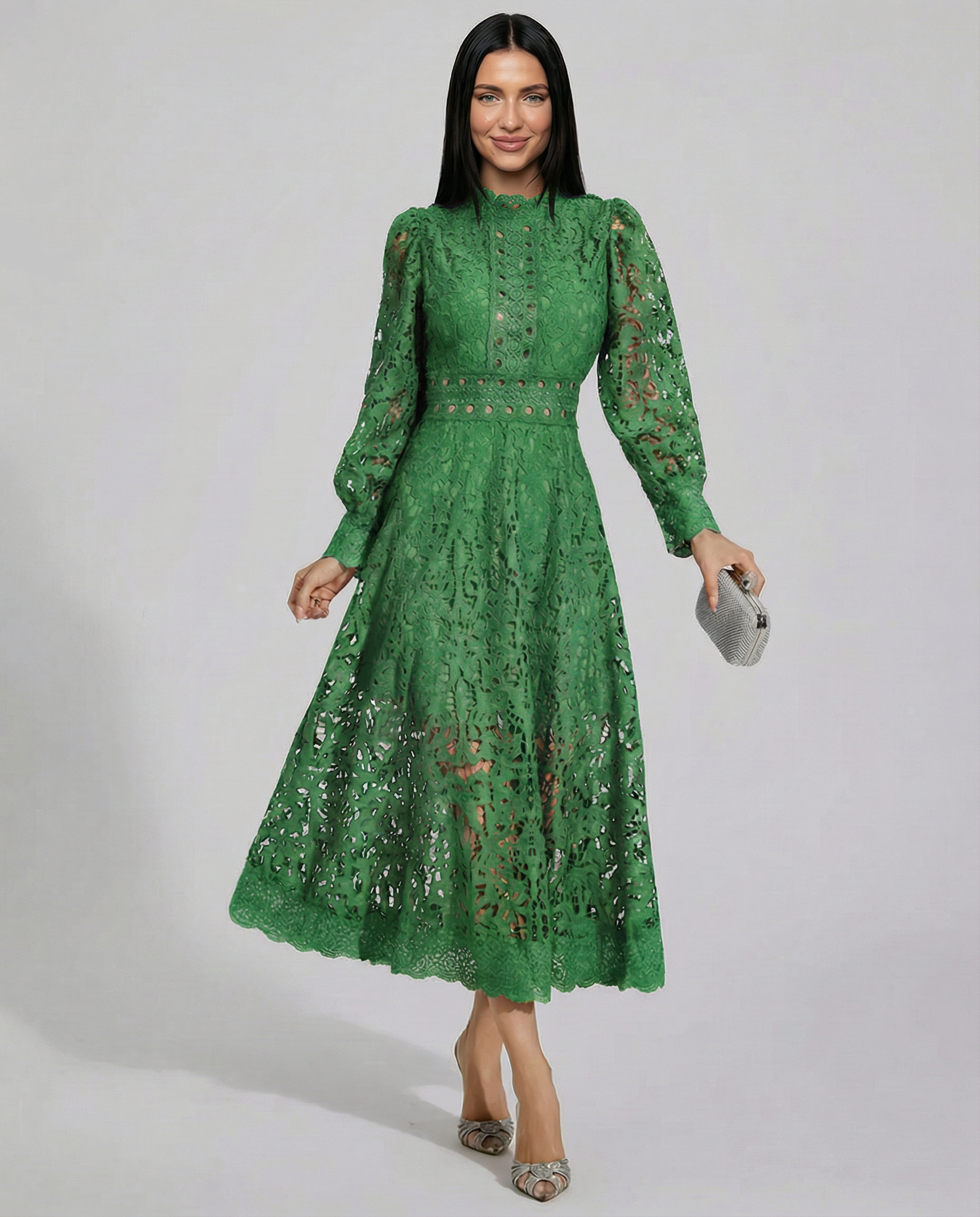 Ada | Midi Dress with Long Sleeves and Lace Detail