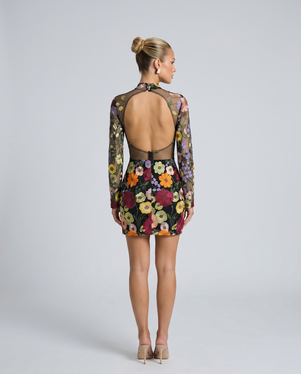 Anne | Mini Dress with Sheer Floral Embroidery