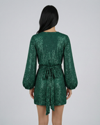Trina | Sequin Wrap Mini Dress with Long Sleeves