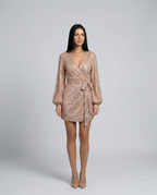 Trina | Sequin Wrap Mini Dress with Long Sleeves