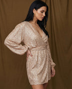 Trina | Sequin Wrap Mini Dress with Long Sleeves