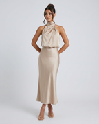 Francesca | Midi Dress with Draped Halter Neckline
