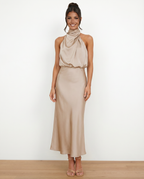 Francesca | Midi Dress with Draped Halter Neckline
