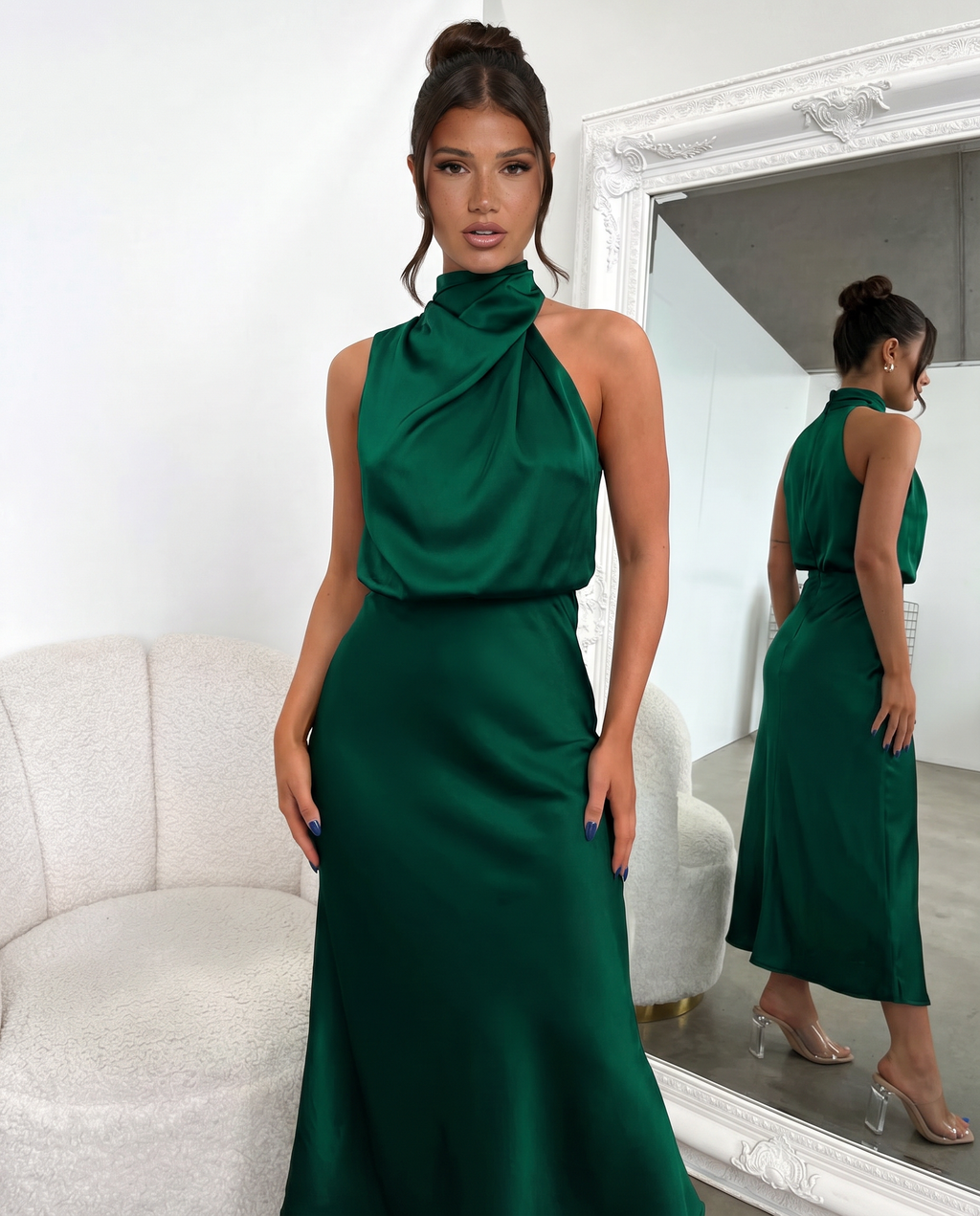 Francesca | Midi Dress with Draped Halter Neckline