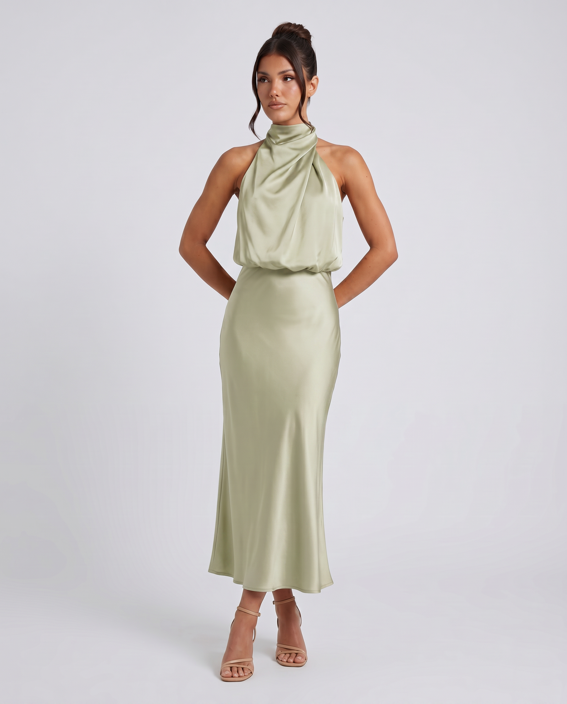 Francesca | Midi Dress with Draped Halter Neckline