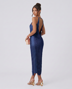 Renata | Halter Gown with Fringe Detail and Open Back