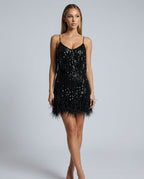 Roxie | Mini Sequin Dress with Feather Tassels