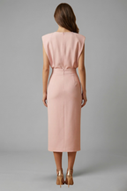 Esme | Round Neck Button Slit Midi Dress