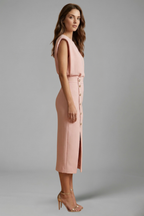 Esme | Round Neck Button Slit Midi Dress