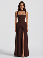 Ines | Sculpted Draped Satin Feel Maxi Dress