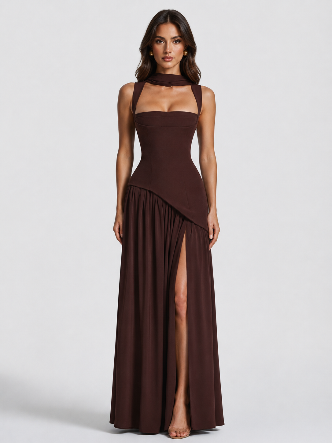 Ines | Sculpted Draped Satin Feel Maxi Dress