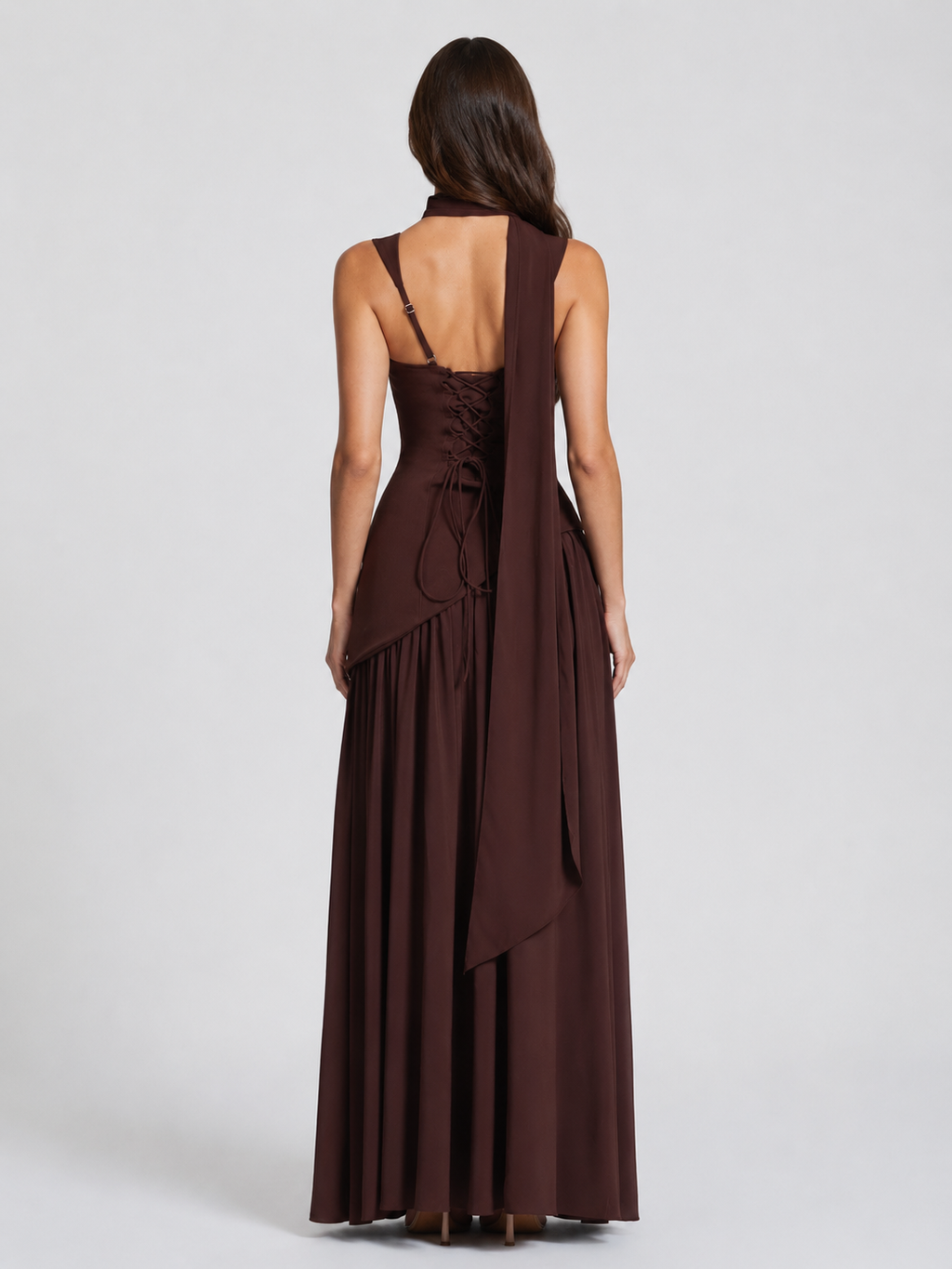 Ines | Sculpted Draped Satin Feel Maxi Dress