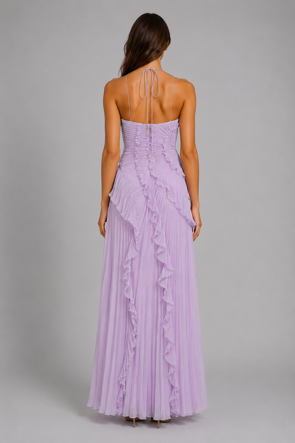 Tessa | Pleated Ruffle Halter Maxi Dress