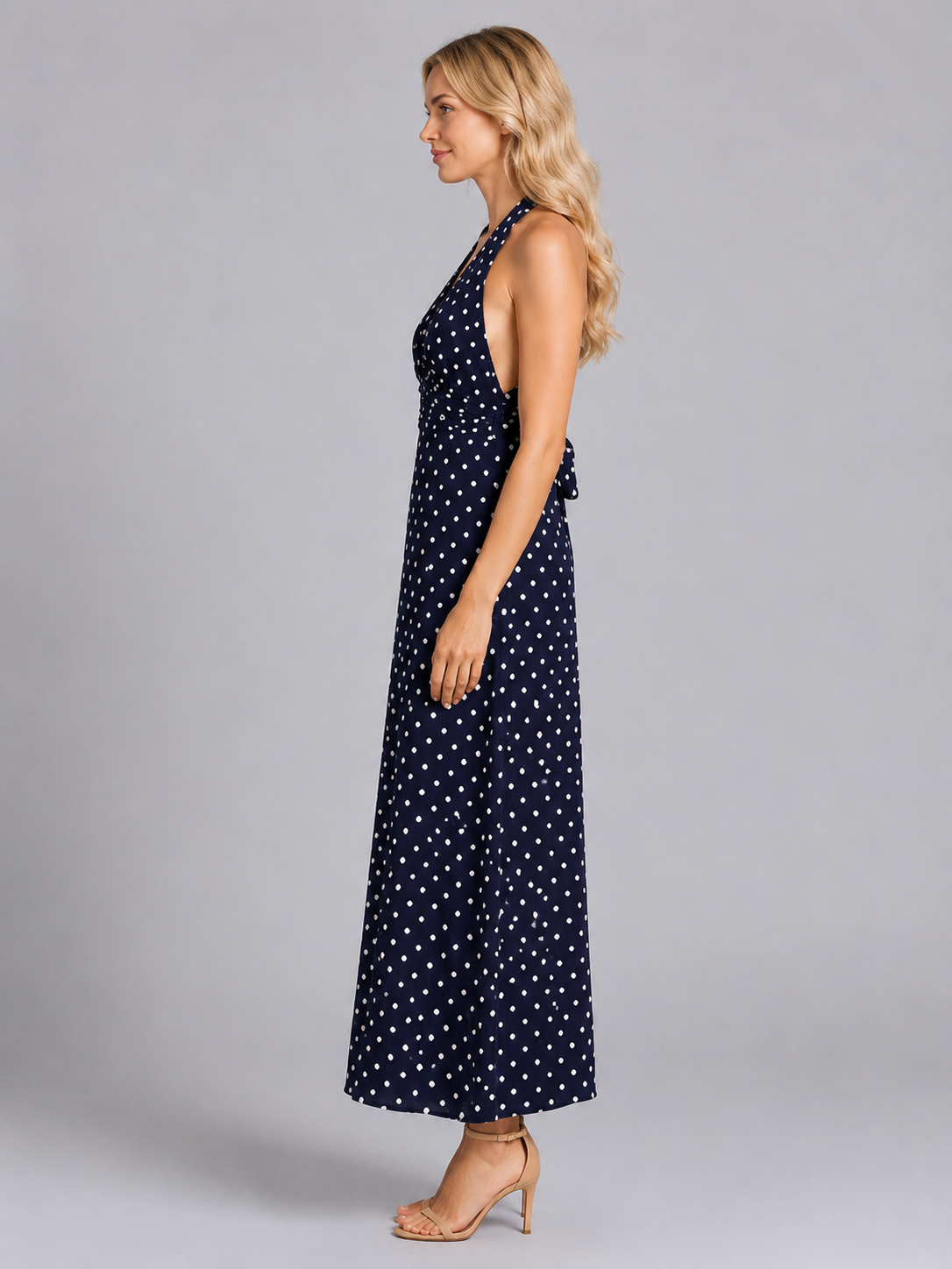 Sabine | Polka Dot Halter Maxi Dress