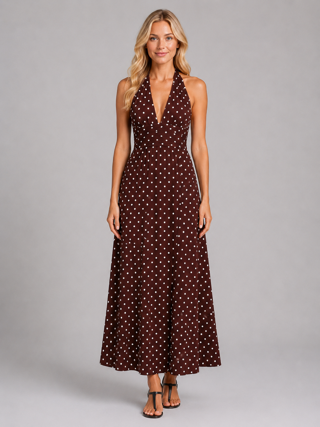 Sabine | Polka Dot Halter Maxi Dress