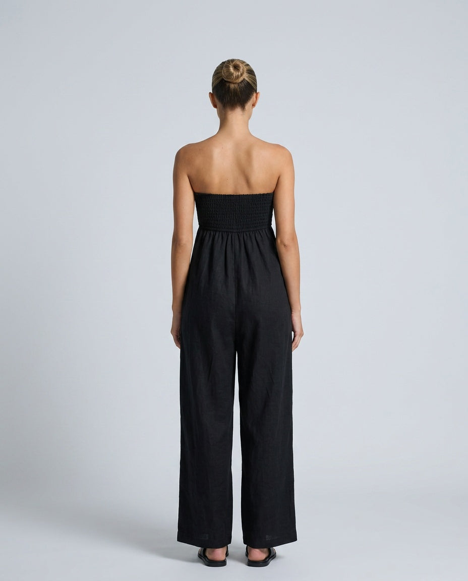 Ivy | Linen Blend Strapless Jumpsuit with Tie Closure