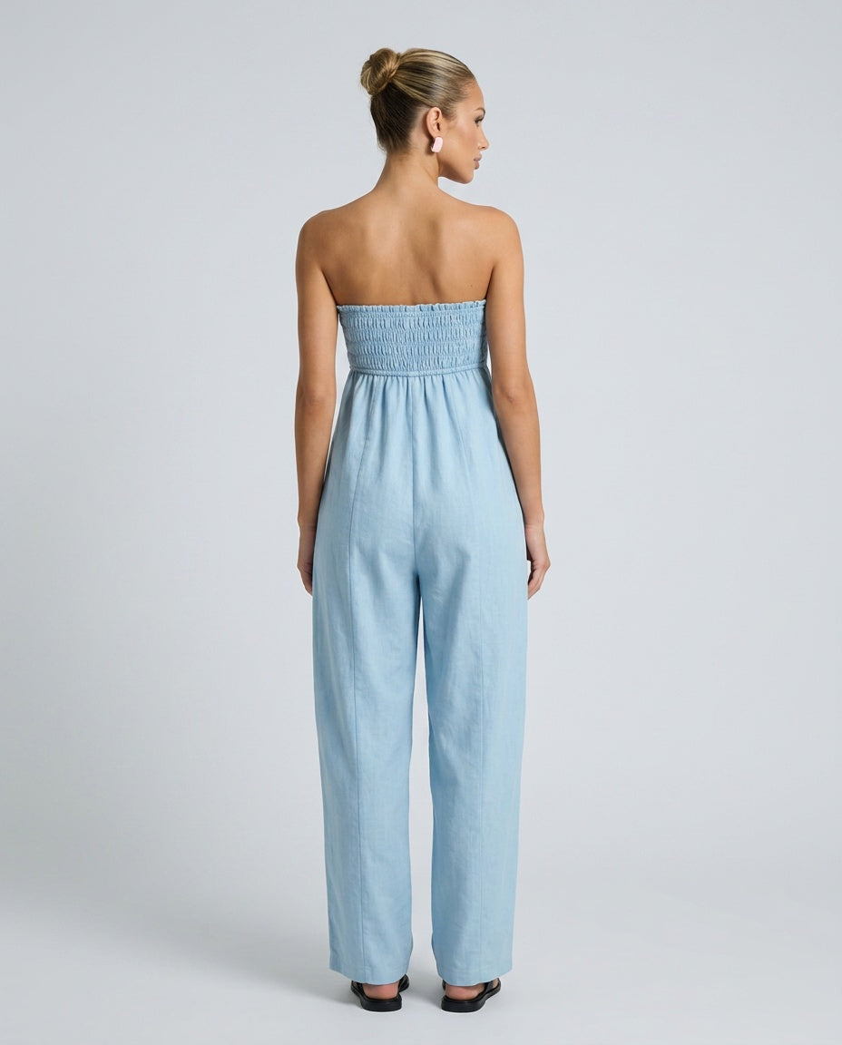 Ivy | Linen Blend Strapless Jumpsuit with Tie Closure