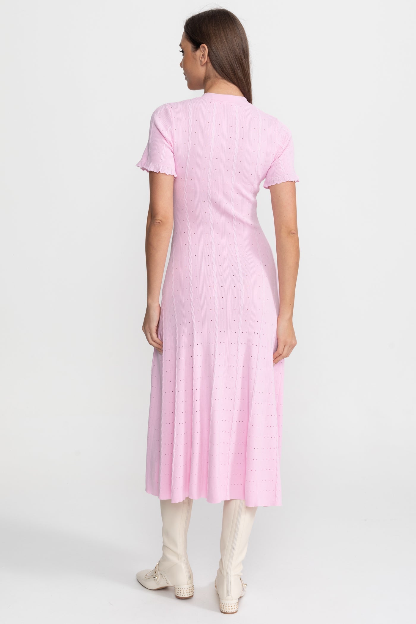 Noor | Scalloped Sleeve Button-Front Knit Midi Dress